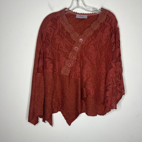 Pretty Angel One Sleeve Top Medium Orange Lace Sheer Asymmetric Artsy Fairy Boho - Picture 1 of 10